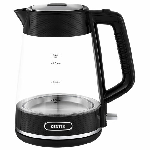 Чайник CENTEK CT-1014, 1,7 л, 2200 Вт, закрытый нагревательный элемент, стекло, CT-1014 Black