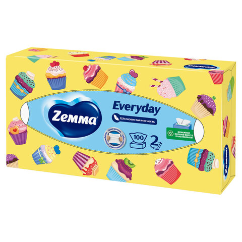 Салфетки косметические 100 штук в картонном боксе, 2-слойные, ZEMMA/ZEWA Everyday