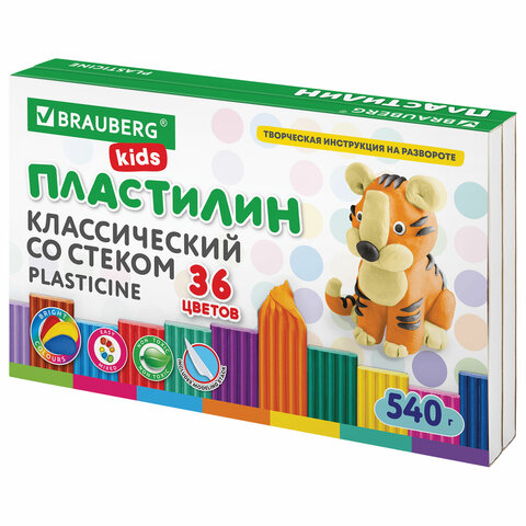 Пластилин классический BRAUBERG KIDS, 36 цветов, грамм, стек, ВЫСШЕЕ КАЧЕСТВО