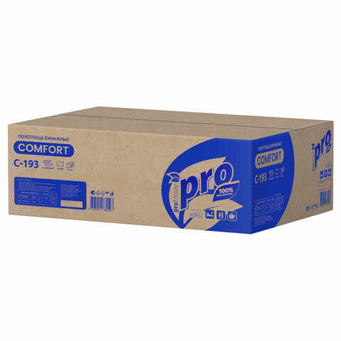 Полотенца бумажные 250 шт., PROtissue (H3) COMFORT, 1-слойные, КОМПЛЕКТ 20 пачек, 22x21, V-сложение, C193, С193