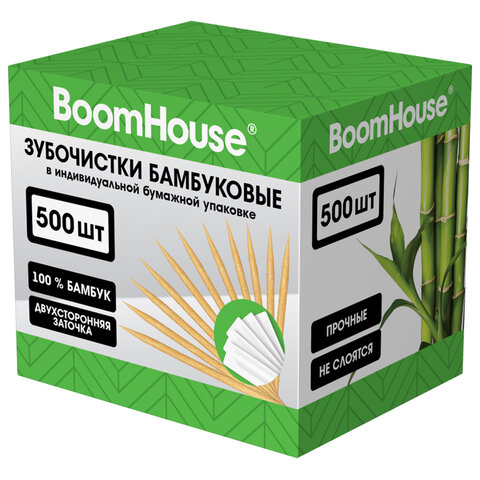 Зубочистки бамбуковые 500 шт. в индивидуальной бумажной упаковке, BOOMHOUSE (БУМХАУС)