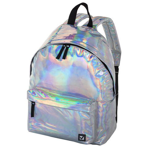 Рюкзак BRAUBERG GLOSSY универсальный, блестящий, серебро, 41х32х14 см