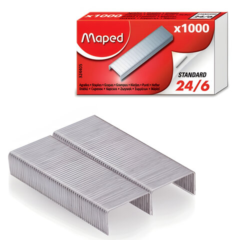 Скобы для степлера №24/6, 1000 штук, MAPED (Франция), до 20 листов