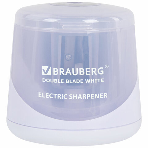 Точилка электрическая BRAUBERG DOUBLE BLADE WHITE, двойное лезвие, питание от 2 батареек