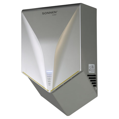 Сушилка для рук ВЫСОКОСКОРОСТНАЯ SONNEN HSD-A1011, 1000 Вт, 90 м/с, IPX4, пластик, серебристая