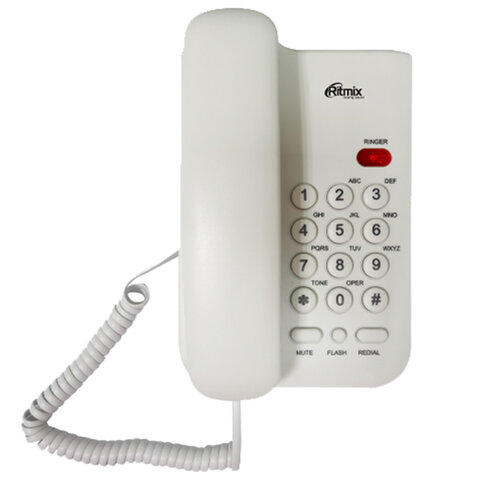 Телефон RITMIX RT-311 white, световая индикация звонка, тональный / импульсный режим, повтор