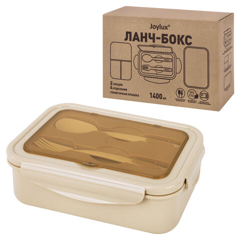 Ланч-бокс контейнер, 2 секции 3+1 отделение 1,4 л, ложка, вилка 7х21х14 см, JOYLUX (ДЖОЙЛЮКС)