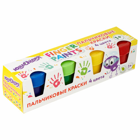 Краски пальчиковые для малышей от 1 года, классические цвета, 4 по мл, ЮНЛАНДИЯ