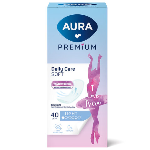 Прокладки женские ежедневные 40 шт., AURA Premium ультратонкие LIGHT