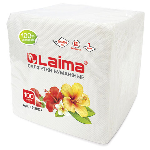 Салфетки бумажные 100 штук, см, LAIMA, 100% целлюлоза