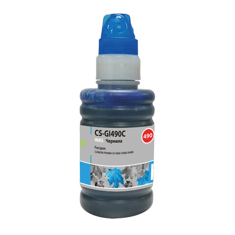 Чернила CACTUS (CS-GI490C) для СНПЧ CANON Pixma G1400/G2400/G3400, 0,1 л