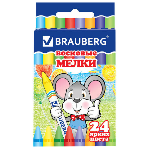 Восковые мелки BRAUBERG, НАБОР 24 цвета
