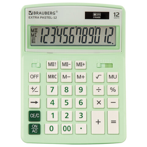 Калькулятор настольный BRAUBERG EXTRA PASTEL-12-LG (206x155 мм), 12 разрядов, двойное питание