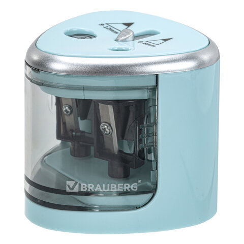 Точилка электрическая BRAUBERG DUAL (для 2 диаметров карандашей!), 4 батарейки АА