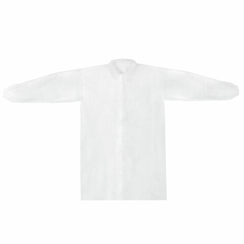 Халат одноразовый на липучках КОМПЛЕКТ 10 шт., 4XL, размер, 110 см, рукав на резинке, 30 г/м2, ОПТИТРЕЙД