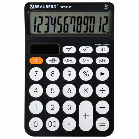 Калькулятор настольный BRAUBERG STYLE-12-BK (157х106 мм), 12 разрядов, двойное питание