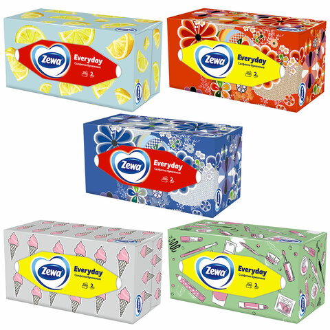 Салфетки косметические 2-слойные в картонном коробе, 250 штук, ZEMMA/ZEWA Everyday