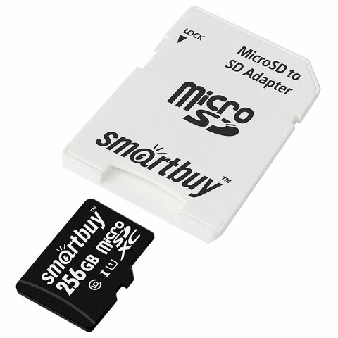 Карта памяти microSDXC GB SMARTBUY, UHS-I, 90 Мб/сек (class 10), с адаптером, SB256GBSDCL10-01