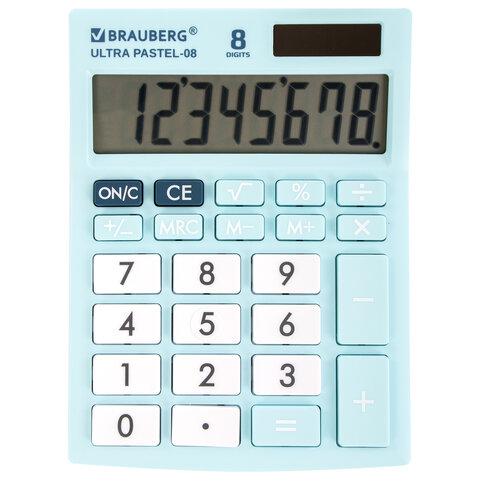Калькулятор настольный BRAUBERG ULTRA PASTEL-08-LB, КОМПАКТНЫЙ (154x115 мм), 8 разрядов, двойное питание