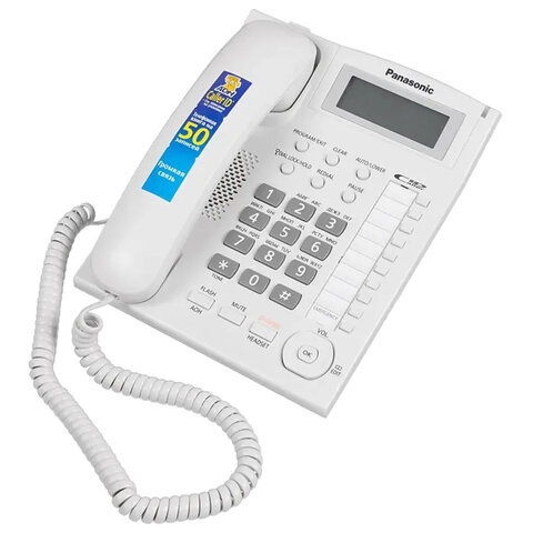 Телефон PANASONIC KX-TS2388RUW, АОН, спикерфон, память 50 номеров в справочнике, тональный/импульсный режим