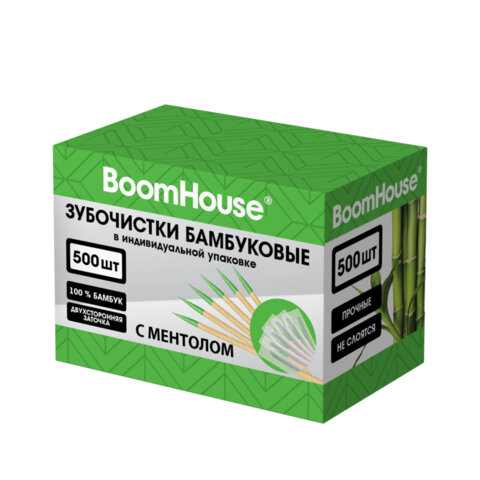 Зубочистки с МЕНТОЛОМ бамбуковые 500 шт. в индивидуальной упаковке, BOOMHOUSE (БУМХАУС)