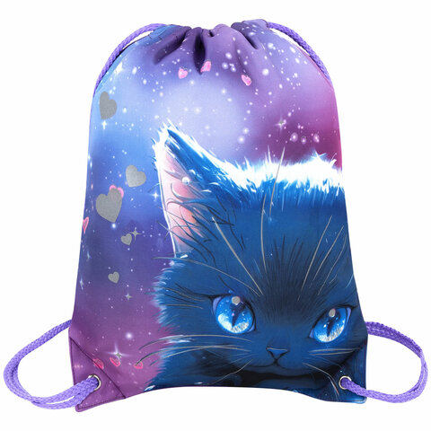 Мешок для обуви BRAUBERG PREMIUM, карман, подкладка, светоотражайка, 43х33 см, Anime cat
