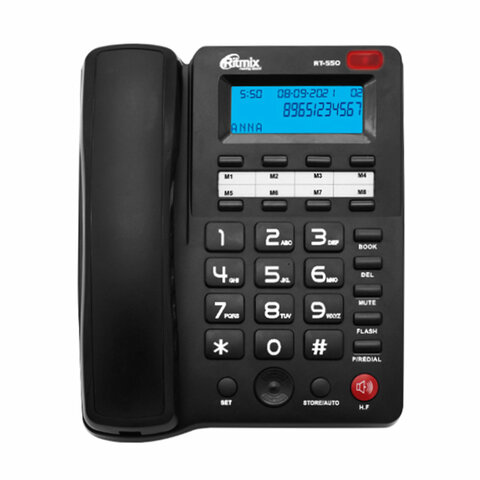 Телефон RITMIX RT-550 black, АОН, спикерфон, память 100 номеров, тональный / импульсный режим