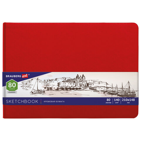 Скетчбук, 140 г/м2 210х148 мм, 80 л., КОЖЗАМ, резинка, BRAUBERG ART CLASSIC