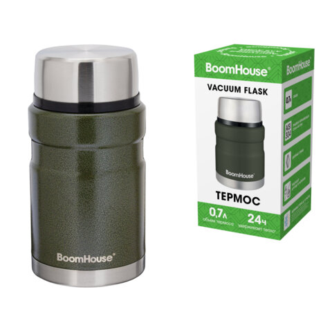 Термос 0,7 л для еды/напитков с широким горлом, BOOMHOUSE (БУМХАУС) RIBBED, нержавеющая сталь SUS304