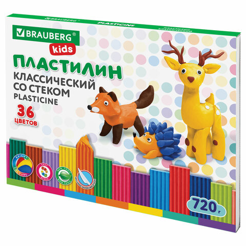 Пластилин классический BRAUBERG KIDS, 36 цветов, г, стек, ВЫСШЕЕ КАЧЕСТВО