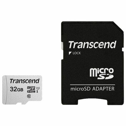 Карта памяти microSDHC GB TRANSCEND UHS-I U3, 95 Мб/сек (class 10), адаптер, TS32GUSD300S-A