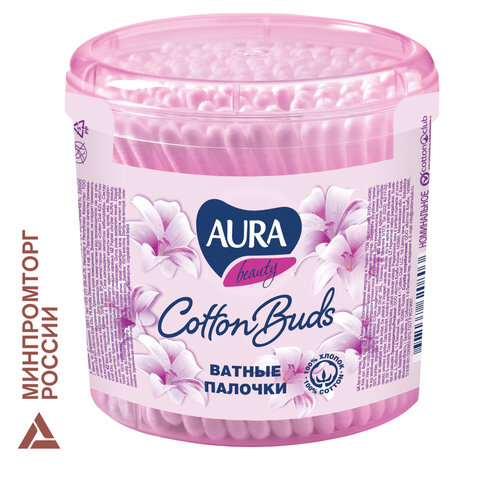 Ватные палочки КОМПЛЕКТ 200 шт., AURA, пластиковый стакан, 20803