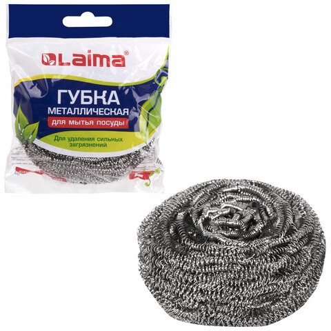 Губка (мочалка) металлическая, спиральная, г, БОЛЬШАЯ, для посуды, гриля, плиты, LAIMA