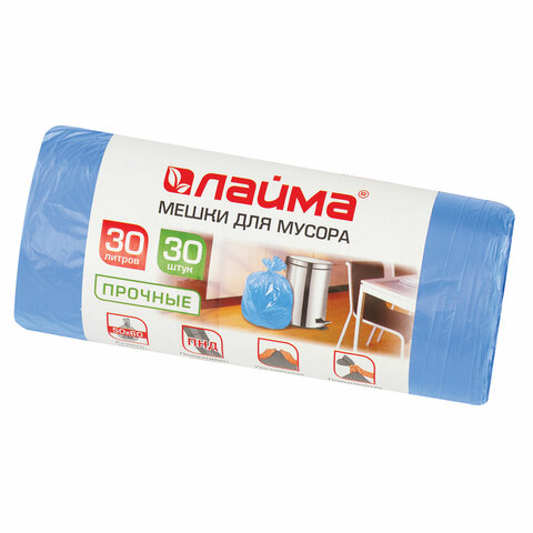 Мешки для мусора л синие в рулоне шт. прочные, ПНД 10 мкм, 50х60 см, LAIMA