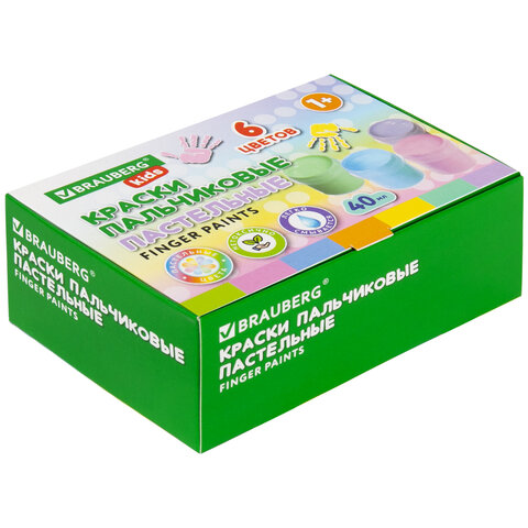 Краски пальчиковые пастельные для малышей от 1 года, 6 цветов по мл, BRAUBERG KIDS