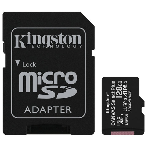 Карта памяти microSDXC GB KINGSTON Canvas Select Plus UHS-I U1,100 Мб/с (class 10), адаптер, SDCS2/128 GB, SDCS2/128GB