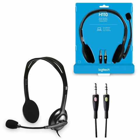 Наушники с микрофоном (гарнитура) LOGITECH H110, проводная, компьютерная, 1,83 м, стерео, 2 x mini jack 3,5 мм