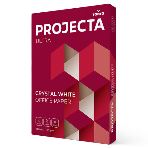 Бумага офисная БОЛЬШОГО ФОРМАТА (297х420), А3, 80 г/м2, 500 л., марка А, PROJECTA ULTRA, Россия, 162% (CIE)