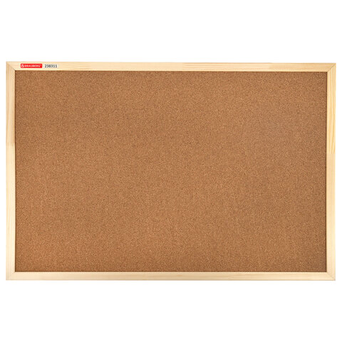 Доска пробковая для объявлений 60х90 см, деревянная рамка, BRAUBERG Wood