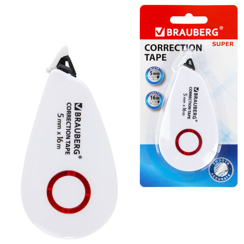 Корректирующая лента BRAUBERG SUPER, 5 мм х 16 м, корпус , блистер