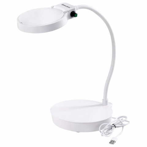 Лупа настольная с LED-ПОДСВЕТКОЙ, диаметр мм, увеличение 3, корпус белый, BRAUBERG
