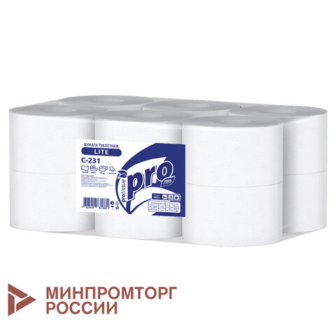 Бумага туалетная 200 метров, PROtissue (T2) LITE, 1-слойная, КОМПЛЕКТ 12 рулонов, С231