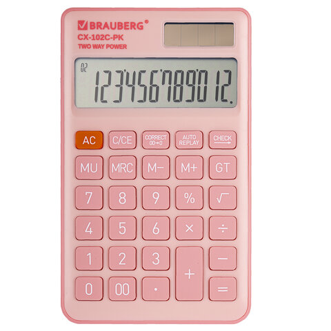 Калькулятор карманный BRAUBERG CX-102C-PK (76x126 мм), 12 разрядов, двойное питание