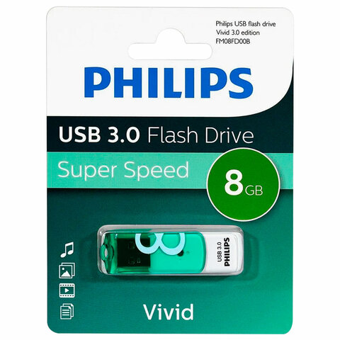Флеш-диск 8 GB PHILIPS VIVID, разъем USB 3.0, FM08FD00B/97