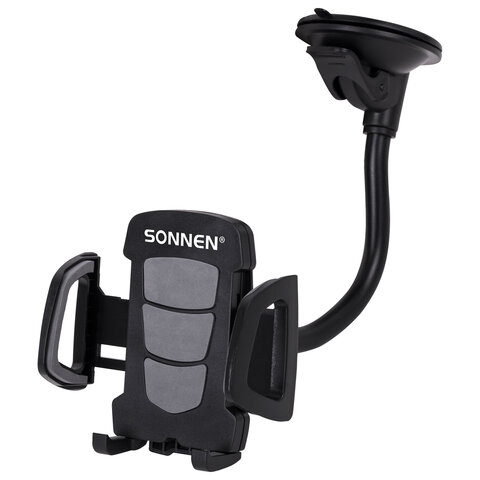 Держатель для телефона в авто на стекло SONNEN, зажим 50-100 мм, вращение 360°
