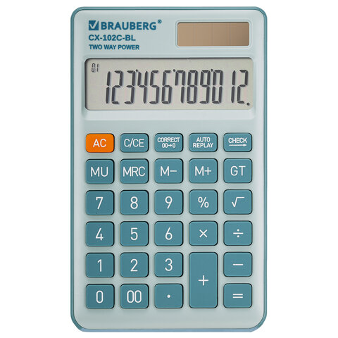 Калькулятор карманный BRAUBERG CX-102C-BL (76x126 мм), 12 разрядов, двойное питание