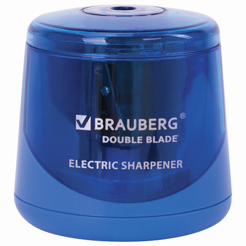 Точилка электрическая BRAUBERG DOUBLE BLADE BLUE, двойное лезвие, питание от 2 батареек AA