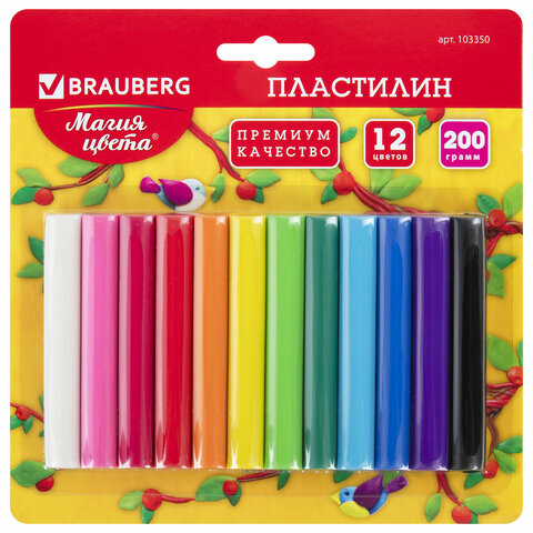 Пластилин классический BRAUBERG 12 цветов, г, ВЫСШЕЕ КАЧЕСТВО, блистер