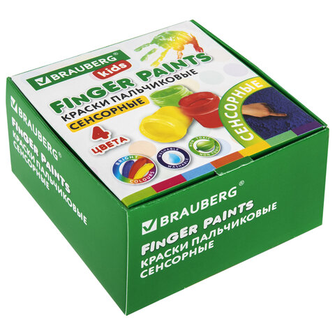 Краски пальчиковые сенсорные для малышей от 1 года, 4 цвета по мл, BRAUBERG KIDS