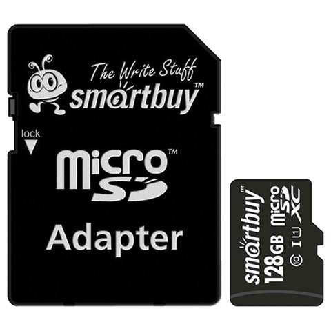 Карта памяти micro SDXC, GB, SMARTBUY, UHS-1 U1, 80 Мб/сек. (class 10), с адаптером, SB128GBSDCL1001
